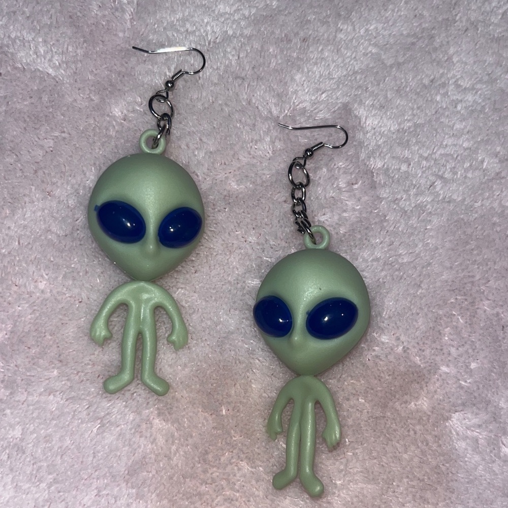 Alien Shaped Earrings with Blue Eyes